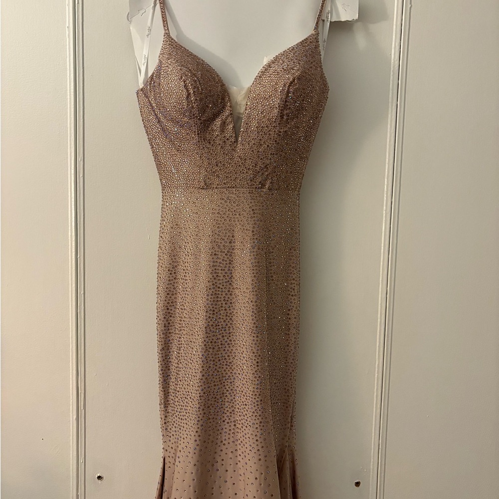 Ellie Wilde EW120012 Rose Gold Long Fitted Evening Prom Gown Size 0-2